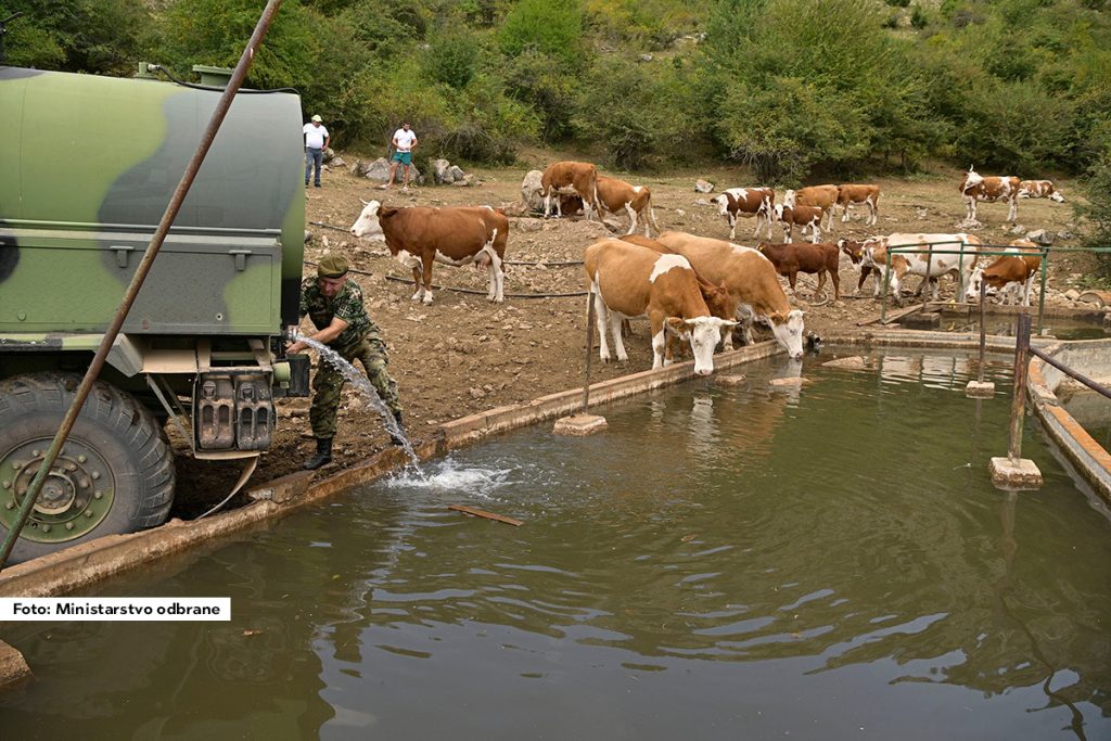 Vojska Srbije otpočela je u sredu angažovanje na pružanju pomoći u snabdevanju vodom za napajanje stoke na Suvoj planini usled presušivanja izvora Rakoša. Na ovom zadatku angažovani su pripadnici Kopnene vojske sa dve cisterne, koji u više tura tokom dana dopremaju vodu za oko 1.000 grla ugroženih konja i krava.