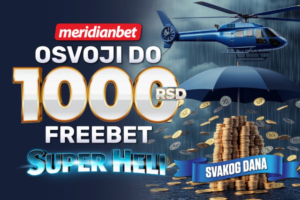 U Meridianu se sprema pravi pljusak bonusa, a centar uzbuđenja je mega popularna igra Super Heli! Spremi se za spektakularnu akciju, jer free bet-ovi padaju kao iz vedra neba – bukvalno svakog sata!